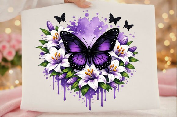Download Purple Butterfly Wih Lily Flower Sublima - Premium Resources
