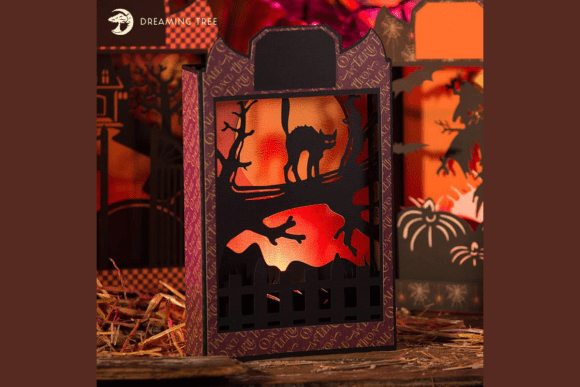 Download Black Cat Halloween Paperscape Box Card SVG - Premium Resources