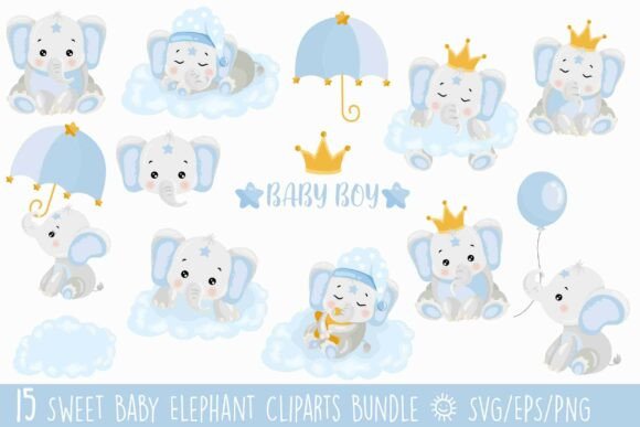 Download Sweet Baby Boy Elephant Clipart Bundle - Premium Resources